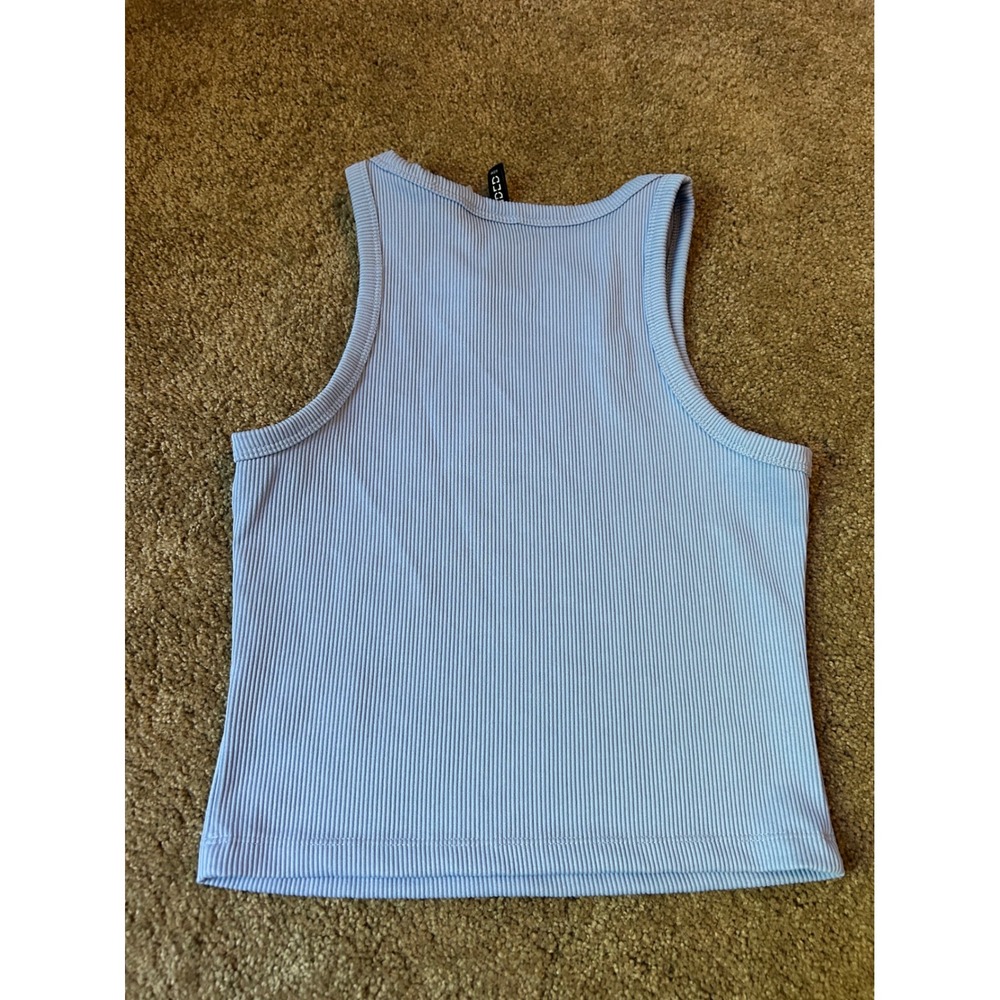 H&M Divided Blue Ribbed Tank Top Racerback Sleeveless Basic Crop Top - Picture 4 of 4